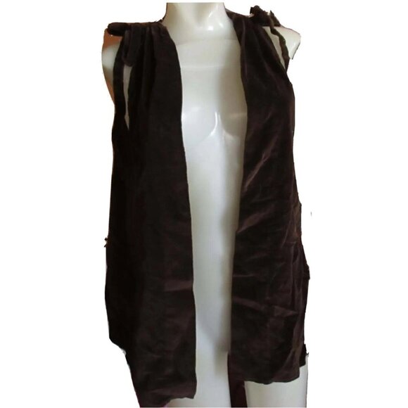 Medium 1OF1 True Vintage 60's Brown Velvet Sleeveless Tunic With Tie Shoulders - Picture 2 of 5